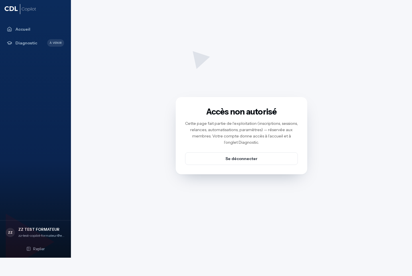 Accès non autorisé pour le formateur